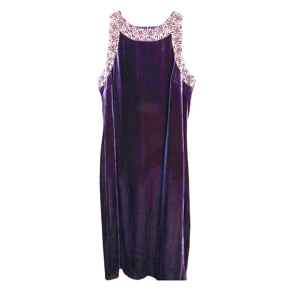 Purple velvet midi dress with beaded top